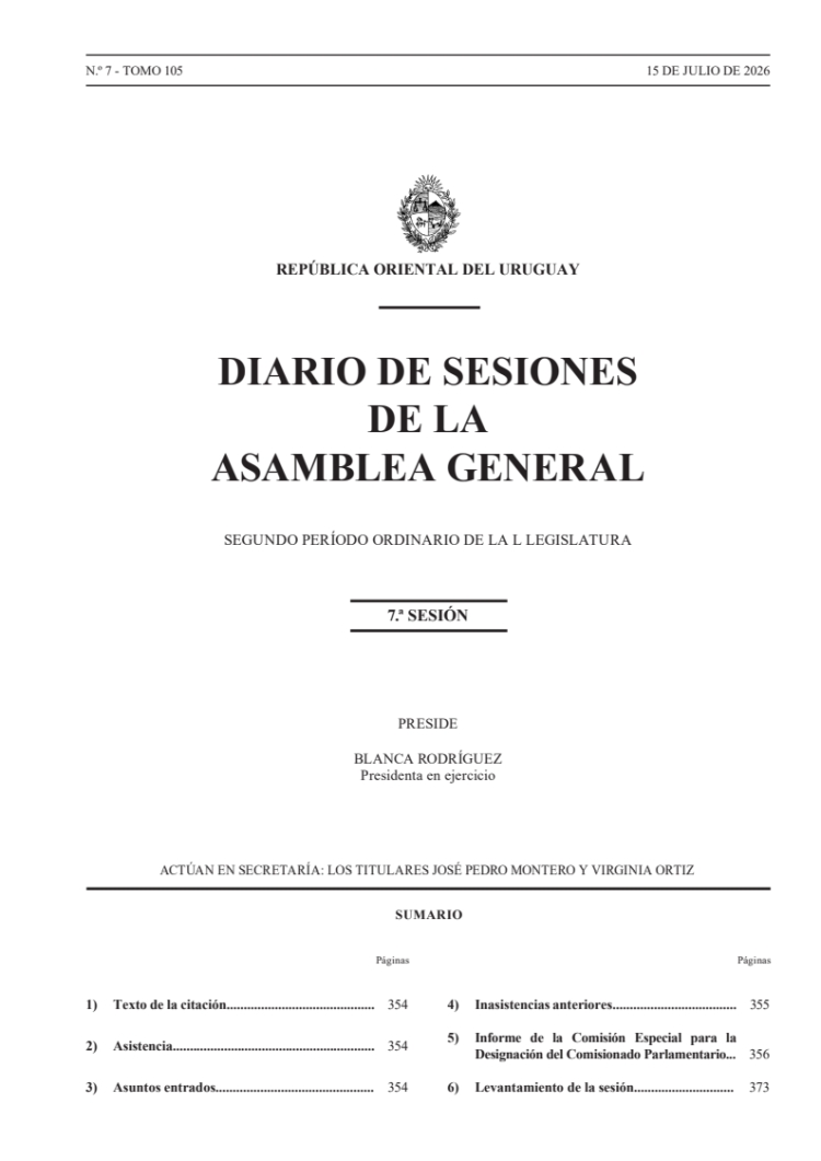 DIARIO DE SESIONES DE LA ASAMBLEA GENERAL del 15/07/2026